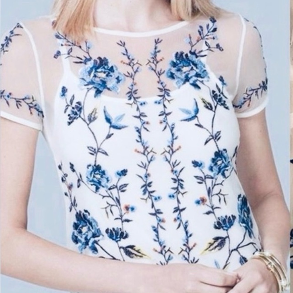 White House Black Market Embroidered Sheer Top Size Small
